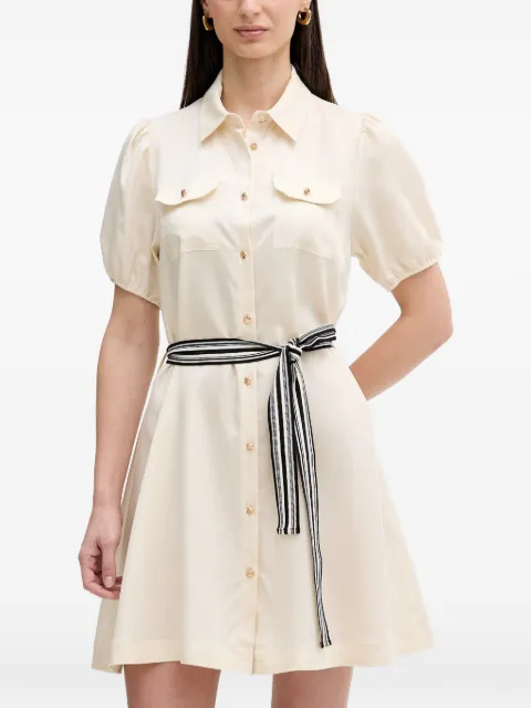 Gaudi belted puff-sleeve mini dress White 611BD15022