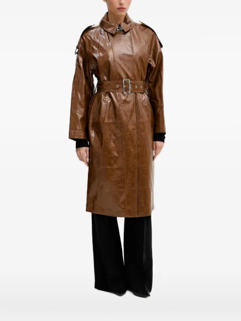 Sisley belted crinkled-finish coat Brown 2UZALN06W