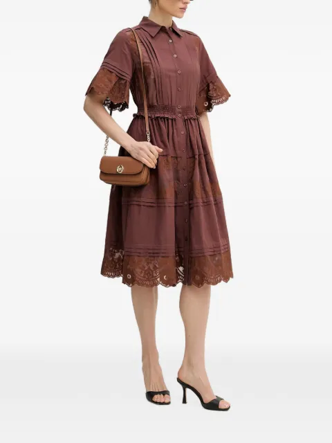 Silvian Heach Fisia lace-panelled pleated midi dress Brown GPP26296VE