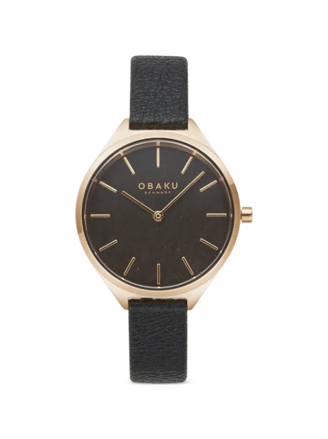 OBAKU Kaffe leather-strap 34mm watch Black V257LHVNRB