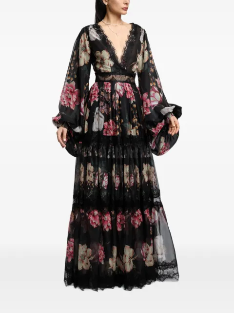 MIAU by Clara Rotescu Lopez floral lace-trim maxi dress Black LOPEZ