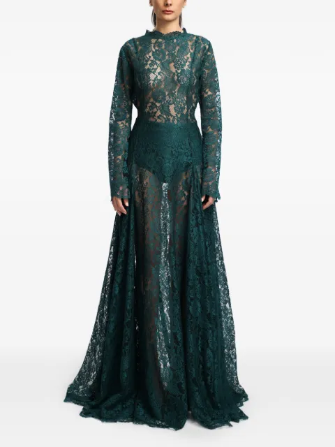 MIAU by Clara Rotescu Inara lace long-sleeve maxi dress Green INARA