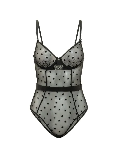 Fiorucci flocked-hearts mesh bodysuit Black W26SSTBO010LY04