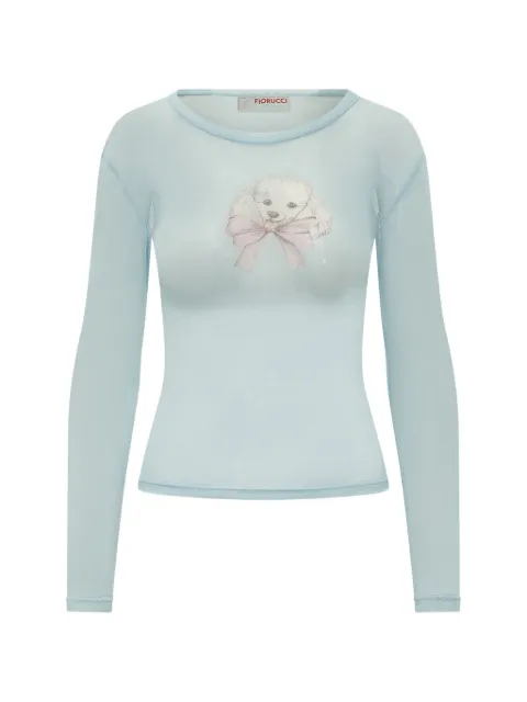 Fiorucci poodle-printed tulle long-sleeved t-shirt Blue TLO008LY04