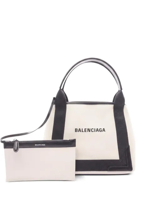 Balenciaga Pre-Owned Navy Cabas leather-trim tote bag Neutrals 1059438