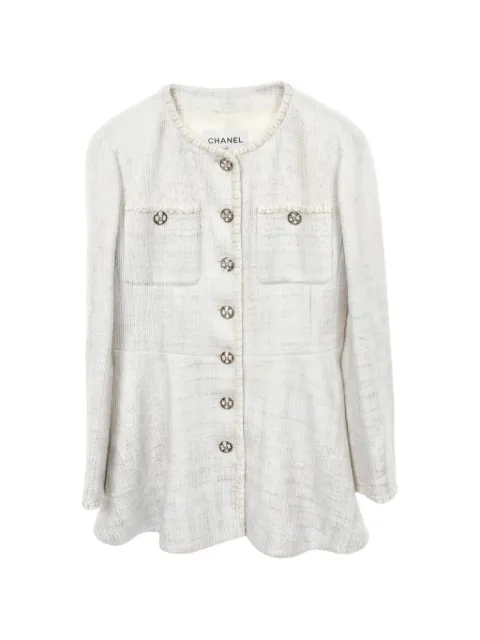 CHANEL Pre-Owned 1986-1988 Coco Mark tweed jacket White 1058493