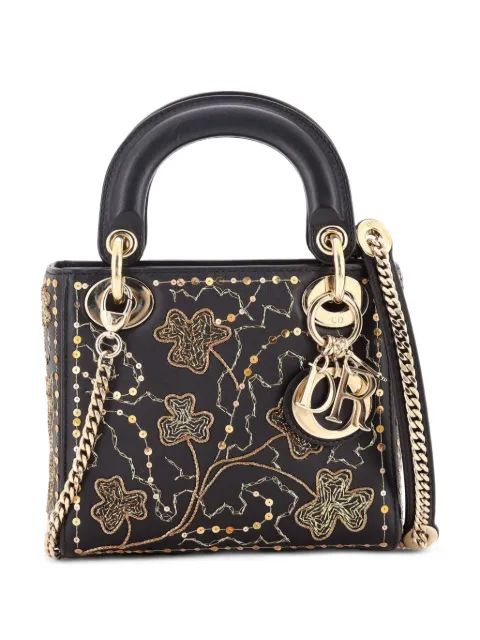 Christian Dior Pre-Owned Lady Dior Chain Bag Embroidered Calfskin Mini satchel Black GJTP69SLG4ELKCAH