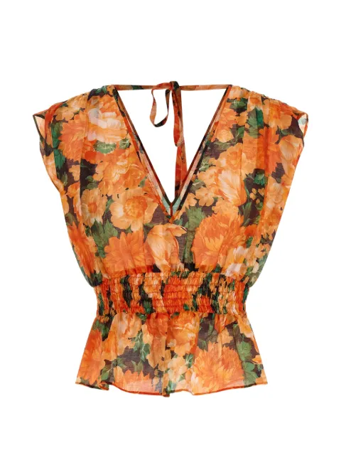 PINKO botanical garden V-neck top Orange 106898A3BO