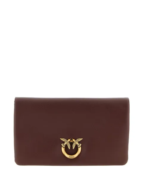 PINKO Love Click padded birds leather clutch bag Brown 106023A0QO