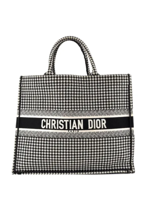 Christian Dior Pre-Owned Book Houndstooth Canvas Large tote bag Black QSILW8MP5AHK81QO