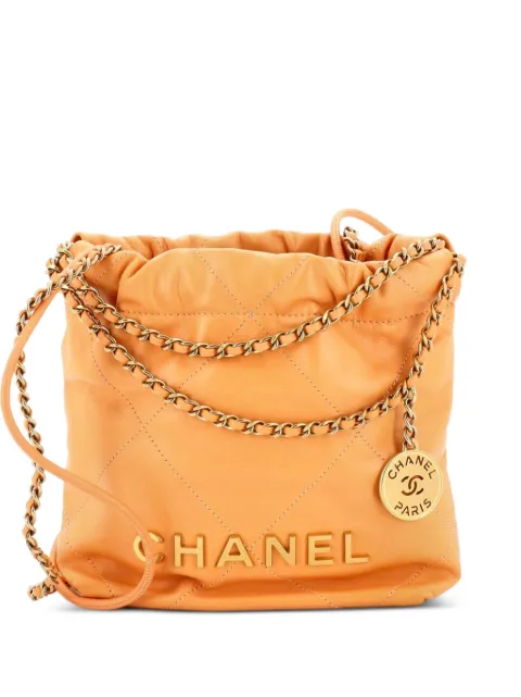 CHANEL Pre-Owned 22 Chain Hobo Quilted Calfskin Mini crossbody bag Orange NUIH699OO2FG3W03