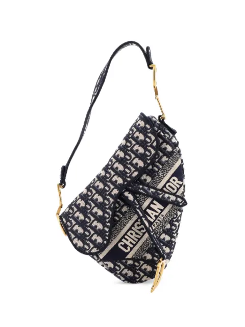 Christian Dior Pre-Owned Saddle Handbag Logo Embroidered Oblique Canvas Medium shoulder bag Blue E15Z65BZ7IB6KXDV
