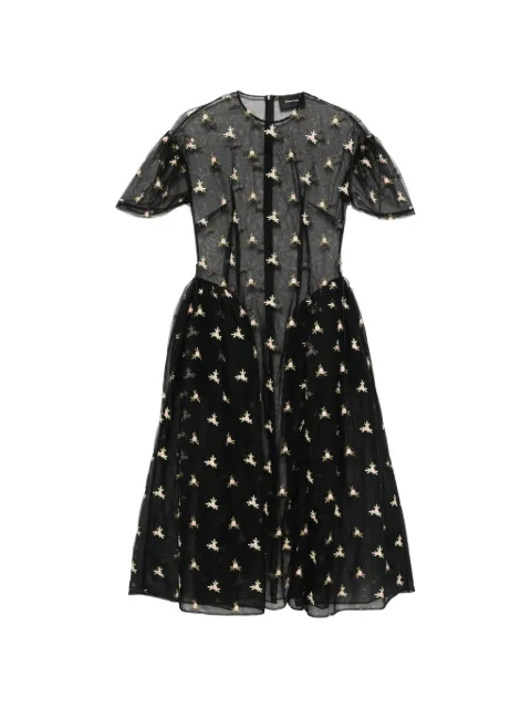 Simone Rocha floral-embroidered puff-sleeve dress Black 74891331