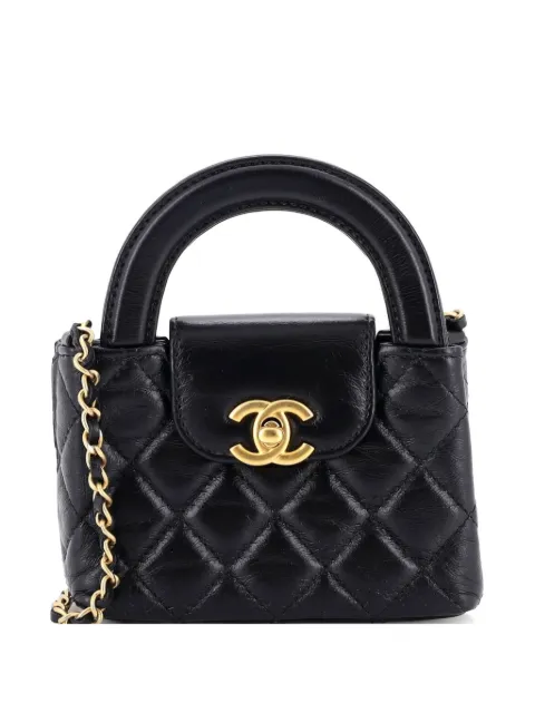 CHANEL Pre-Owned Kelly Top Handle Shopping Bag Quilted Shiny Aged Calfskin Nano crossbody bag Black 5FLCHB0O9GU2FPE0