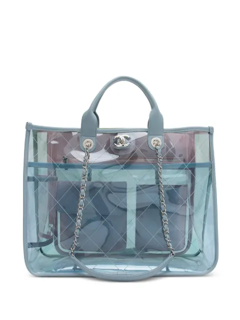 CHANEL Pre-Owned 2019 Coco Splash quilted tote bag Blue CHANELTRANSPARENTSHOPPINGTOTE