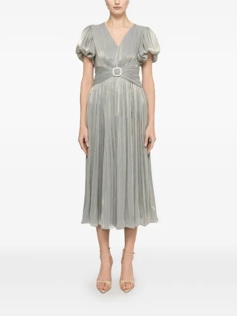 NISSA crystal-detail pleated midi dress Grey RS16029GREEN