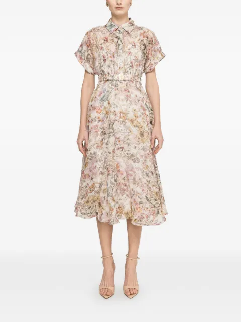 NISSA belted floral print dress Neutrals RC16568PRINT