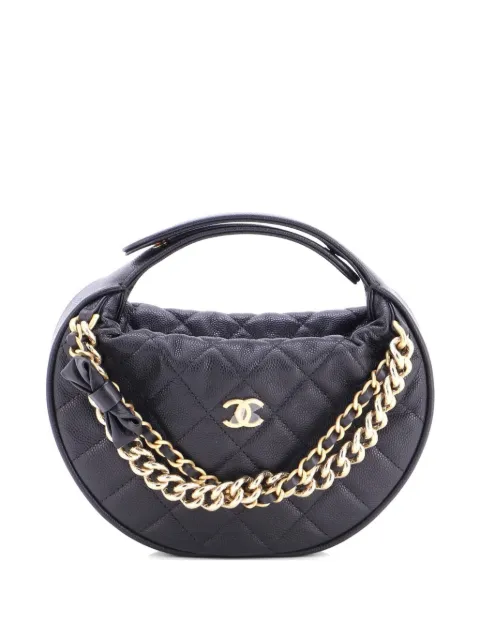 CHANEL Pre-Owned Double Chain Bow Pouch Quilted Caviar Mini hobo bag Black WRXJ4DME0LIJP7II