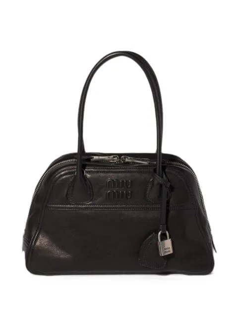 Miu Miu Vivant logo-embossed leather tote bag Black 5BB1992BBL