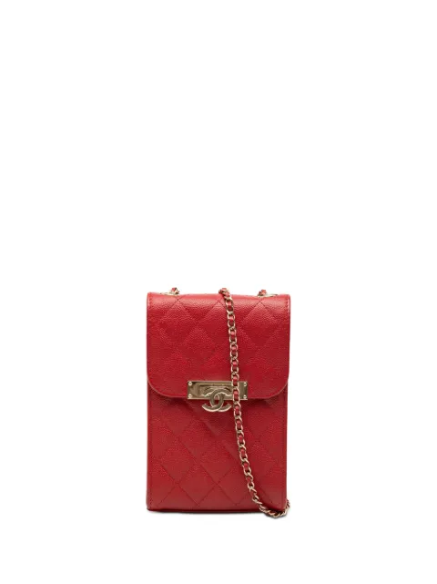 CHANEL Pre-Owned 2019 Quilted Caviar Golden Class Phone Holder crossbody bag Red DHQF8LB9PF5ZMVHQ
