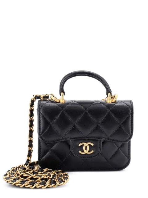 CHANEL Pre-Owned Top Handle Flap Coin Purse with Chain Quilted Lambskin crossbody bag Black 63HCQM9I4WRRAJEU