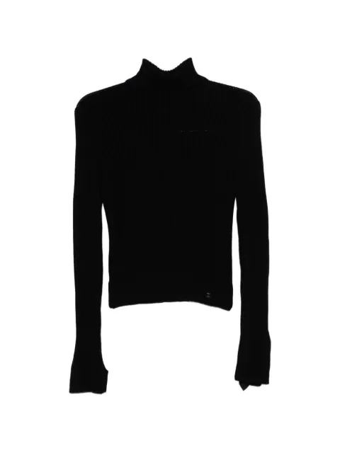 CHANEL Pre-Owned ribbed fold-over kintt top Black CSVM9083
