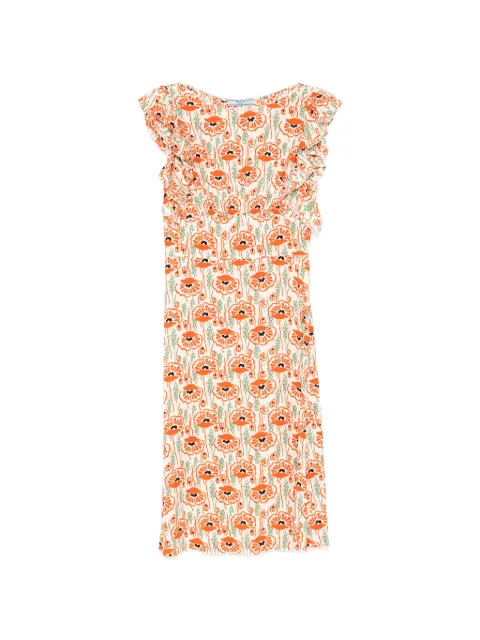Prada Pre-Owned floral-print ruffled dress Neutrals CSVM9107