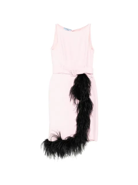 Prada Pre-Owned feather-trim belted dress Pink CSVM9101