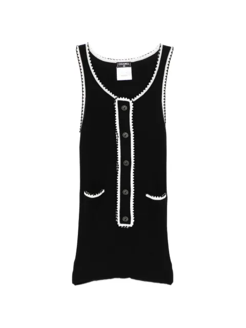 CHANEL Pre-Owned ribbed-knit contrast-trim tank top Black CSVM9087