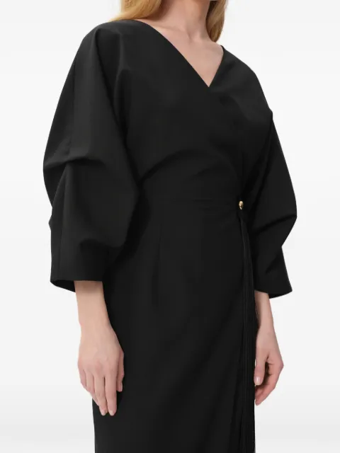CONCEPTO Harbor fringe V-neck midi dress Black PSS26HARBOR