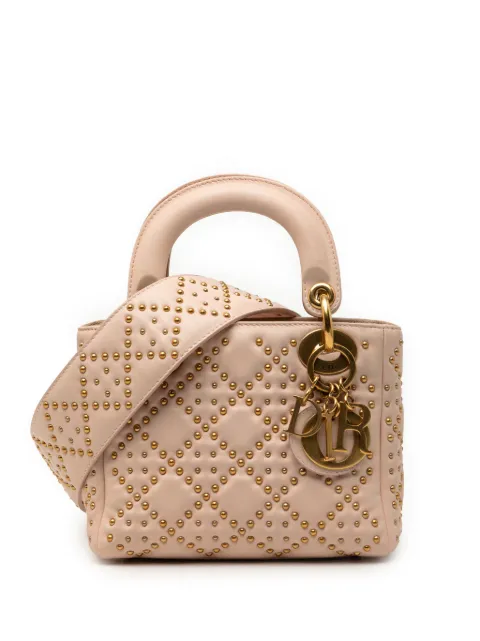 Christian Dior Pre-Owned 2017 Mini Lambskin Cannage Studded Supple Lady Dior satchel Brown WR1JKQHBORS56KRT