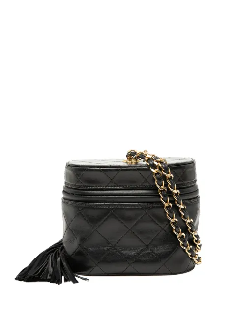 CHANEL Pre-Owned 1989-1991 Quilted Lambskin Tassel Vanity Case with Chain crossbody bag Black V36VVCARI43TT3M6