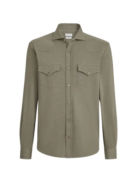 Brunello Cucinelli cotton piqué western shirt Green ME8546666PC9742