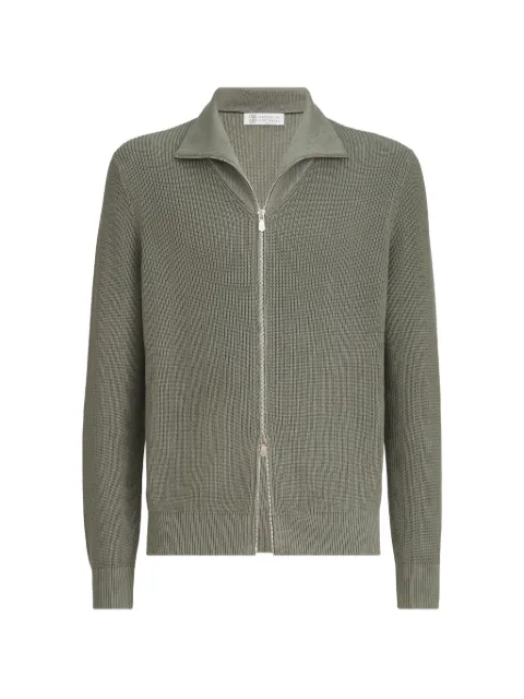 Brunello Cucinelli cotton half English rib cardigan with zipper Green M2873356PC7868
