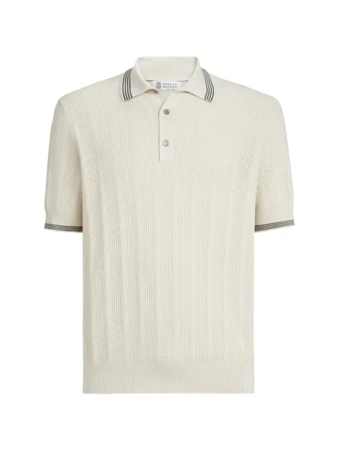 Brunello Cucinelli cotton textured rib-knit polo Neutrals M29204205PC2832
