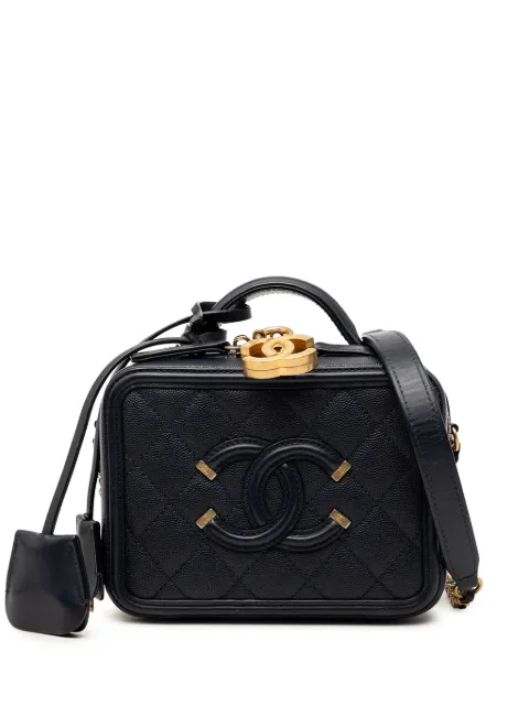 CHANEL Pre-Owned 2018 Small Caviar CC Filigree Vanity Case satchel Blue XHT77JLIEIE1GWZC