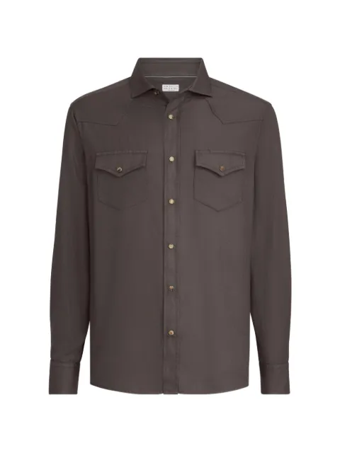 Brunello Cucinelli garment-dyed Western shirt in cotton chevron Brown MD6974008C6044