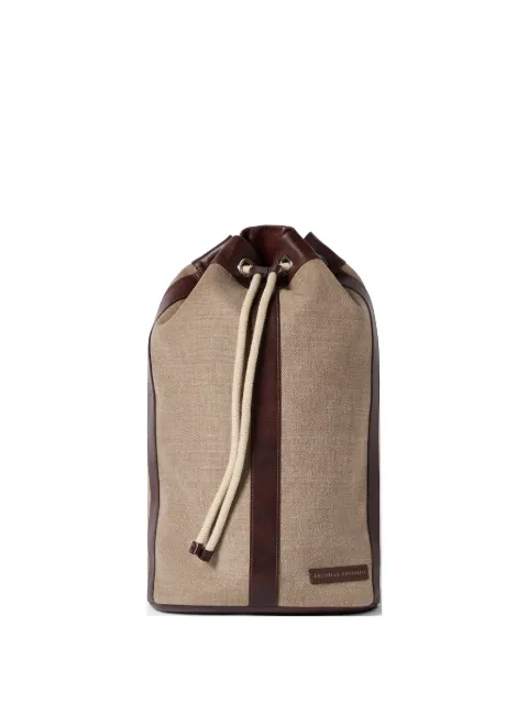 Brunello Cucinelli water-resistant canvas and burnished calfskin drawstring backpack Neutrals MBACBU433PCOK12