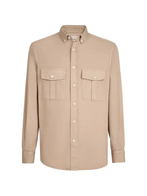 Brunello Cucinelli garment-dyed easy fit shirt in cotton twill with chest pockets and button-down collar Neutrals MA6710628PC6102