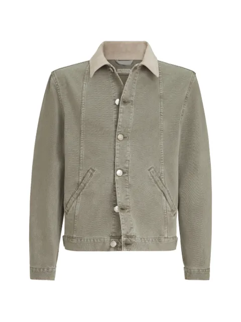 Brunello Cucinelli garment-dyed outerwear jacket in denim with leather collar Green M237P6911C7515