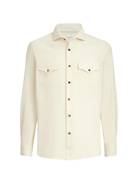 Brunello Cucinelli garment-dyed easy-fit western shirt in narrow wale corduroy White ML6884008C6066