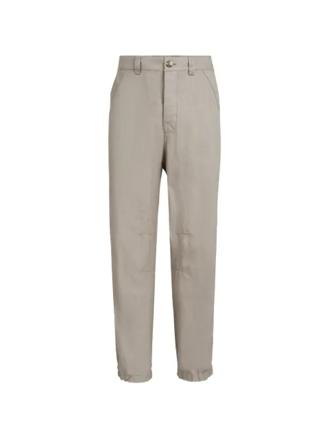 Brunello Cucinelli linen micro chevron trousers with drawstrings Neutrals MS442PA0DPC068