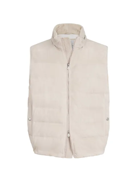 Brunello Cucinelli suede down vest with packable hood Neutrals MPCFN1924PC8050