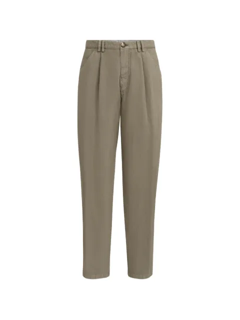 Brunello Cucinelli garment-dyed trousers in cotton and linen canvas with pleat Green MP44DH0690C6057