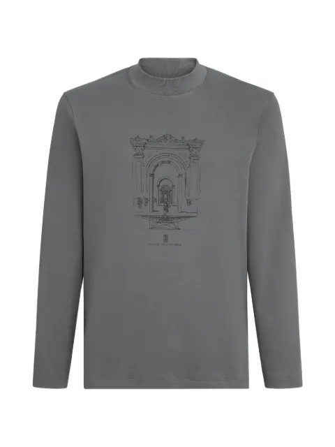 Brunello Cucinelli cotton interlock long-sleeve T-shirt with mock-neck and print Grey ML8241357PC008