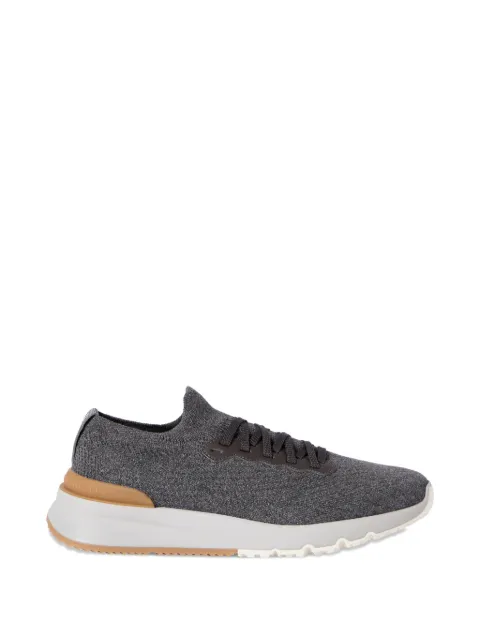 Brunello Cucinelli cotton knit and semi-polished calfskin runners Grey MZUPMBO252CAQ26