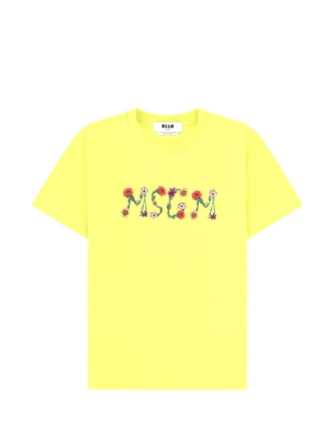 MSGM floral-logo T-shirt Yellow 4041MDM124N26700232
