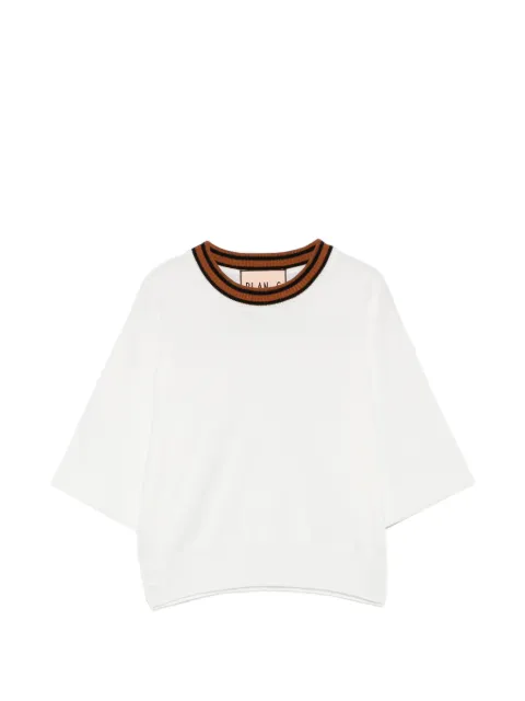 Plan C stripe-trim short-sleeve top White MGCMG03CJBFC010