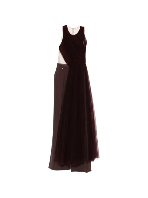 Elisabetta Franchi x Pronovias pleated tulle-overlay jumpsuit Red EL226GM1