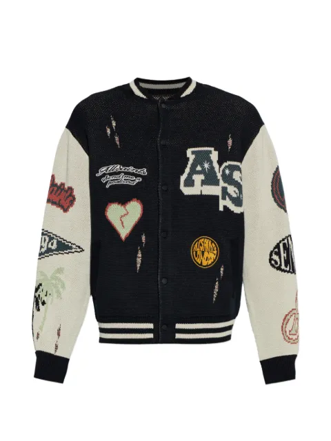 AllSaints Chase intarsia-knit distressed cardigan Black M044KE